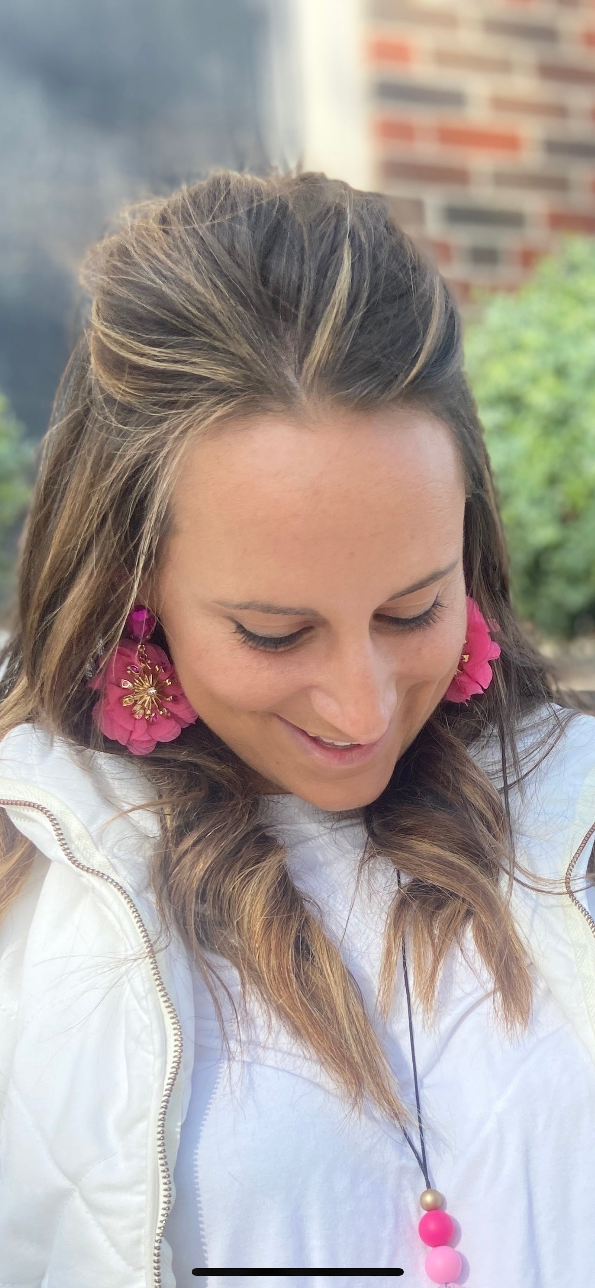 Frilly Flower Earrings: Pink