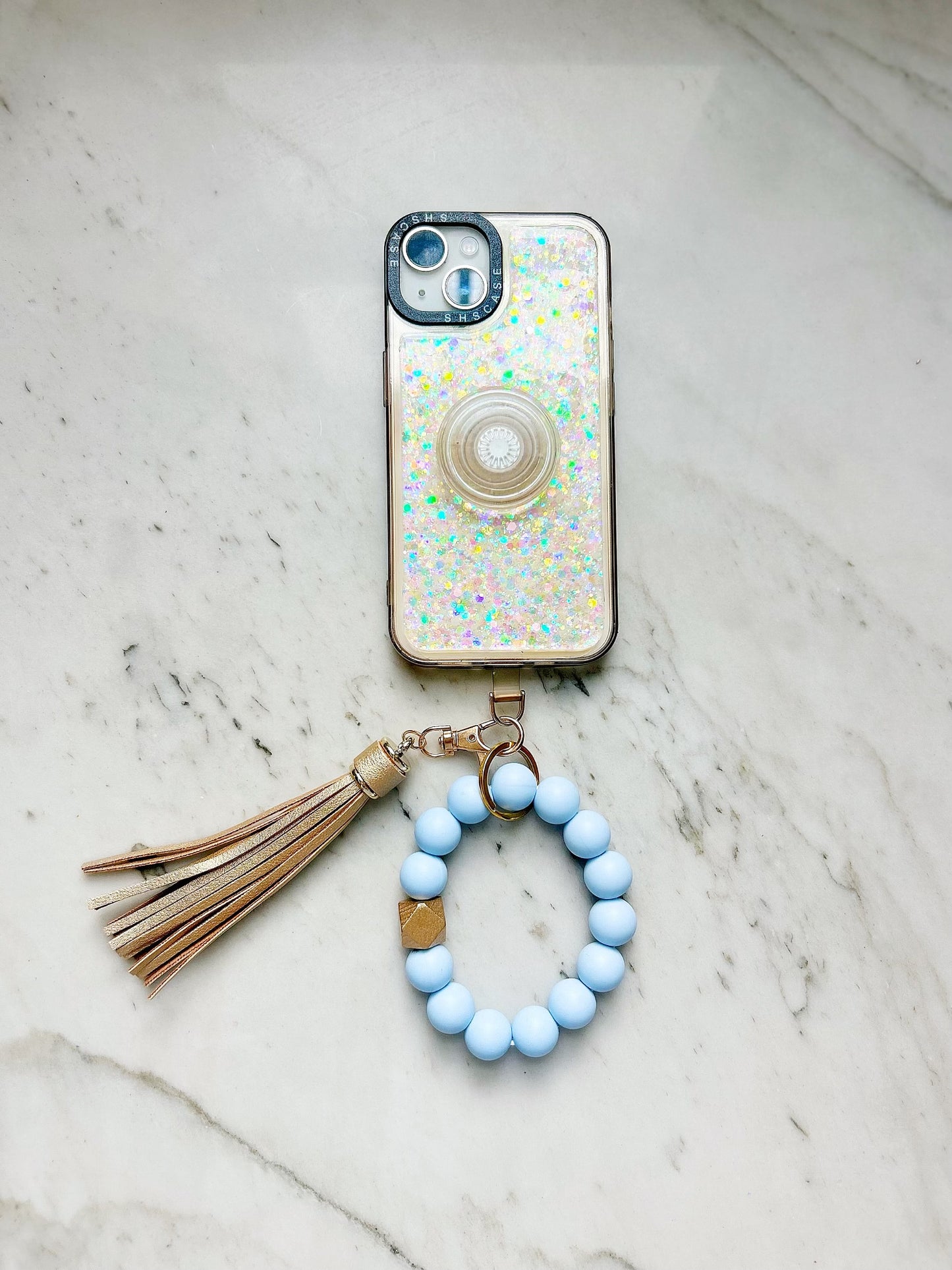 Phone Wristband Keychain: Light Blue Solid