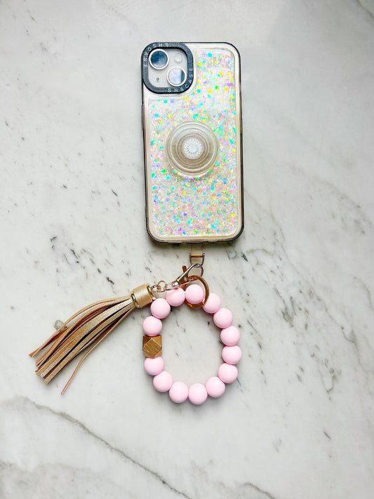 Phone Wristband Keychain: Light Pink Solid