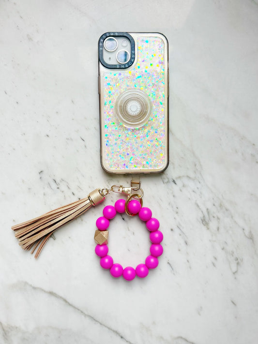 Phone Wristband Keychain: Fuschia Solid