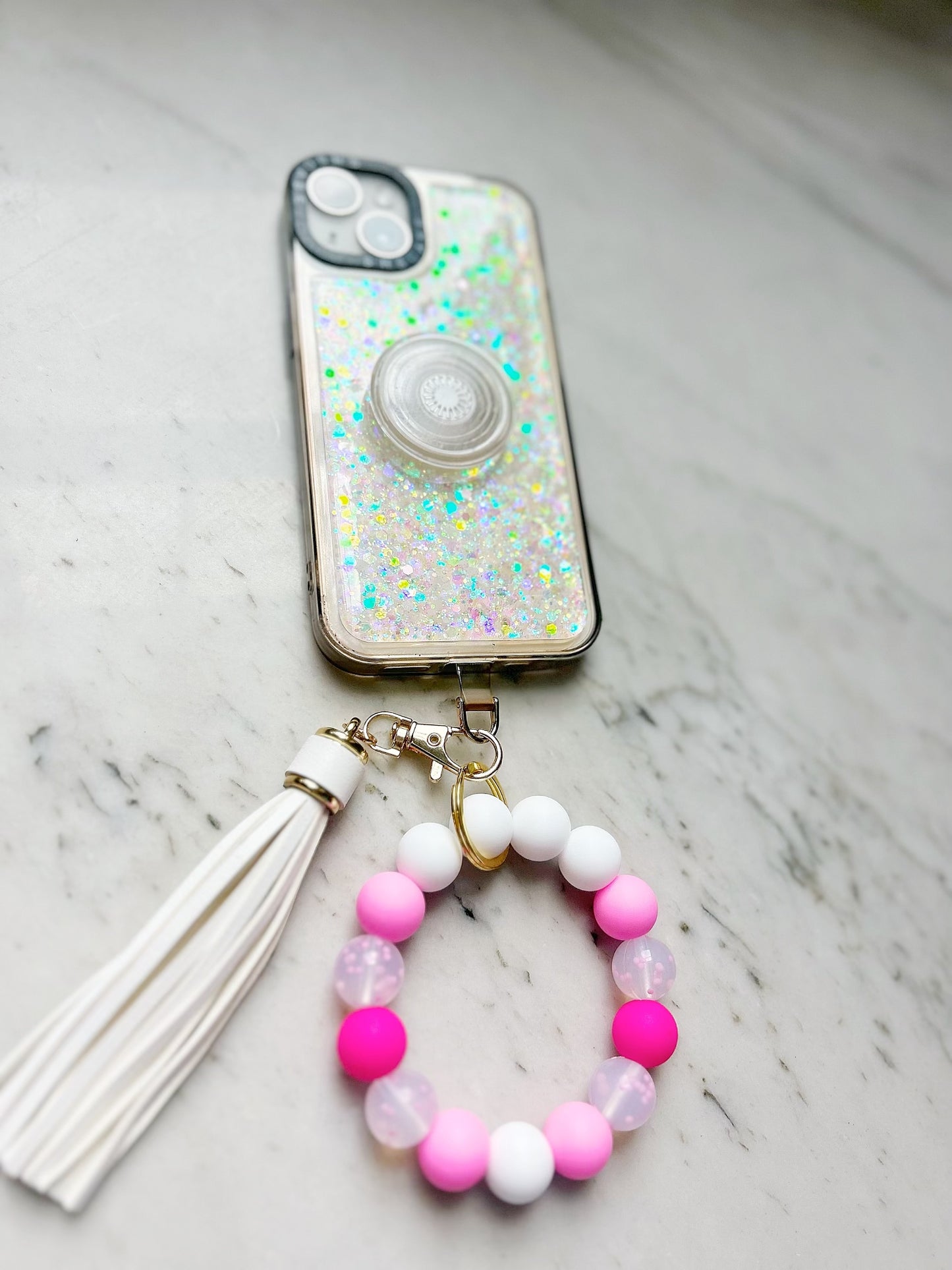 Phone Wristband Keychain: Pink Pop