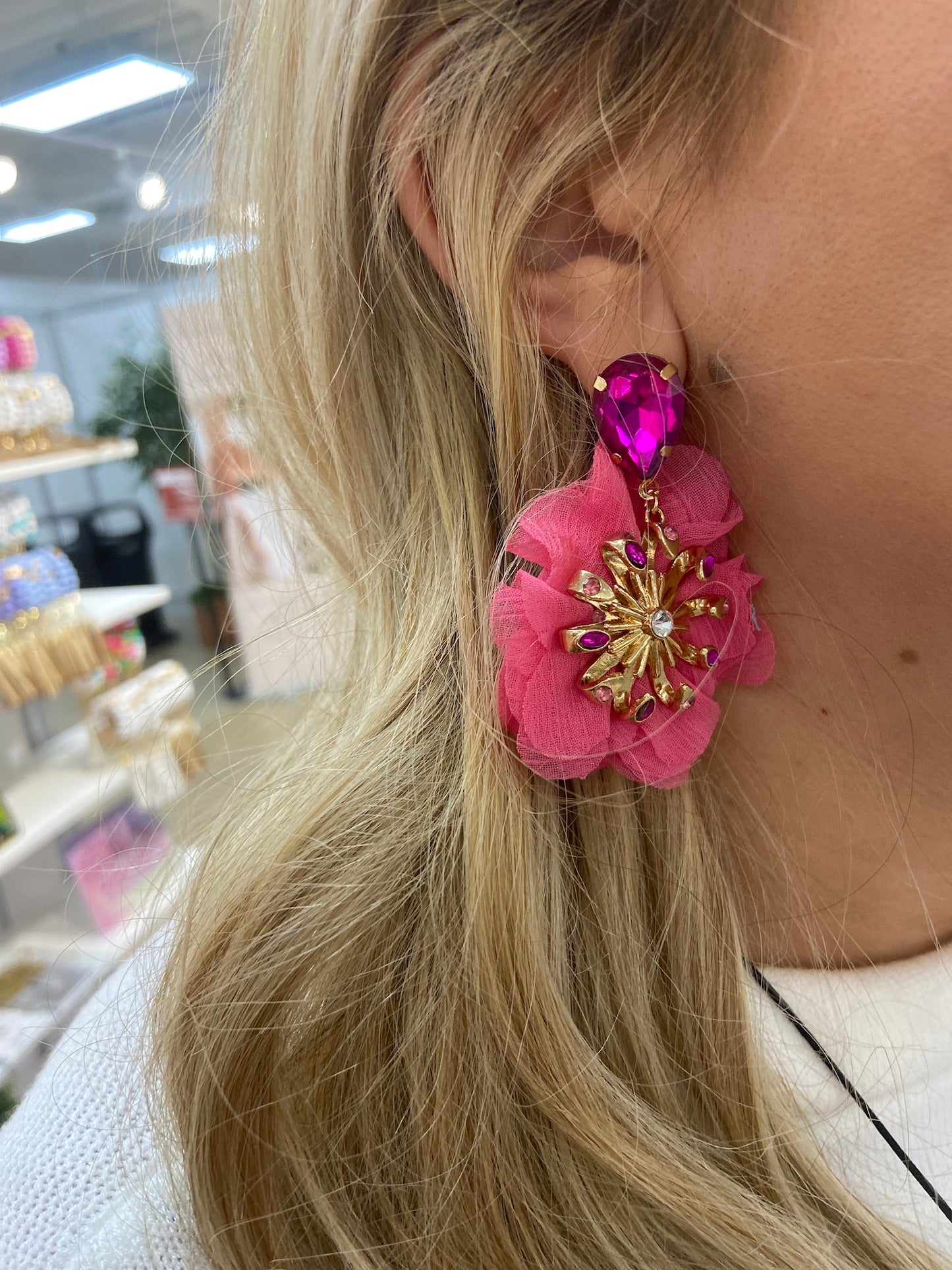 Frilly Flower Earrings: Pink