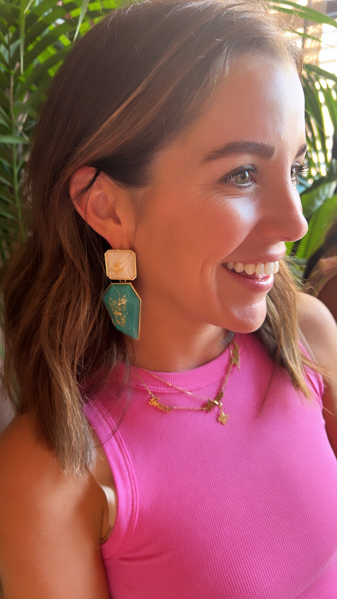 Geometric Two-Tier Earrings: Turquoise
