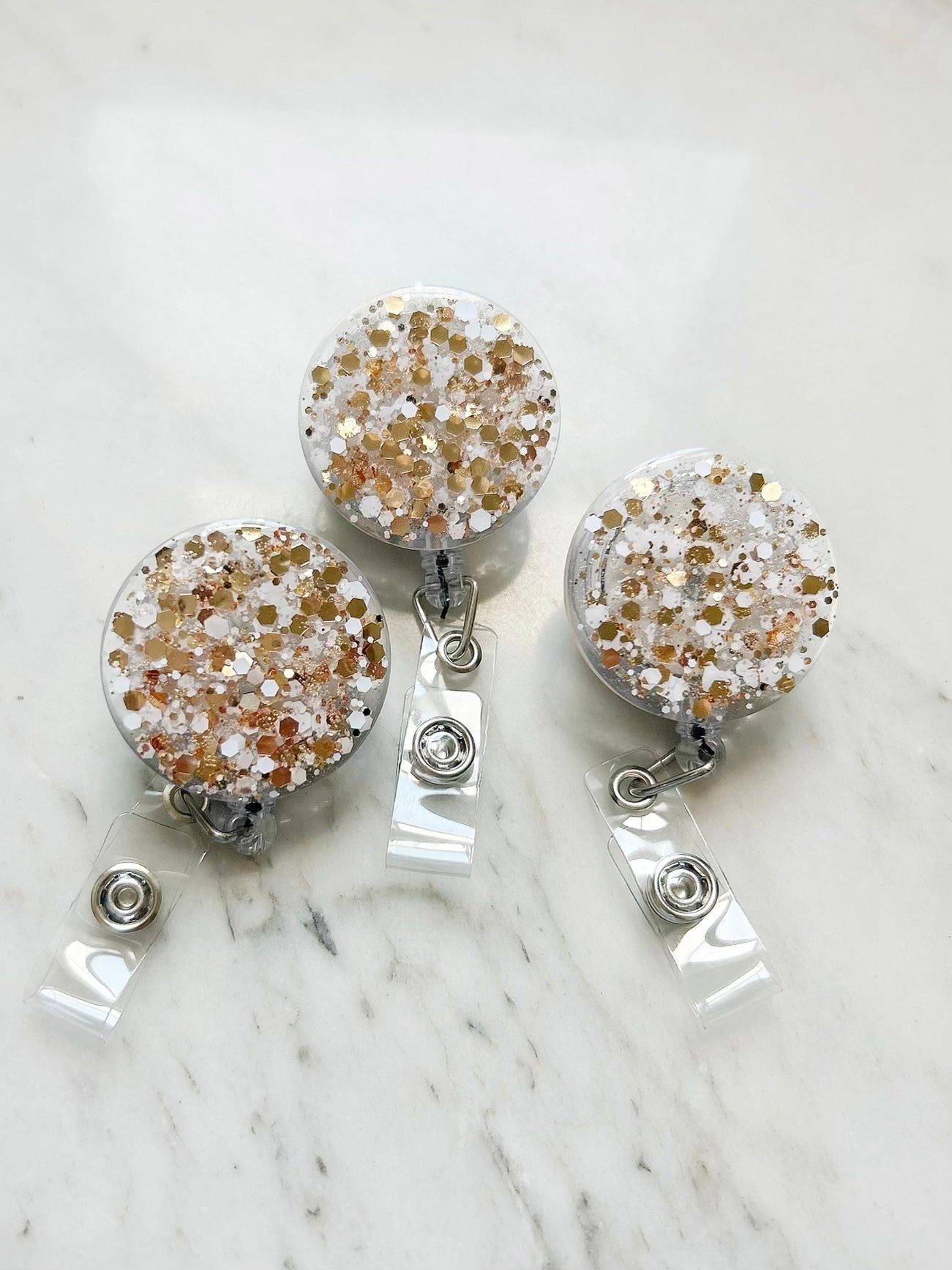 Glitter Badge Reel: Gold Confetti