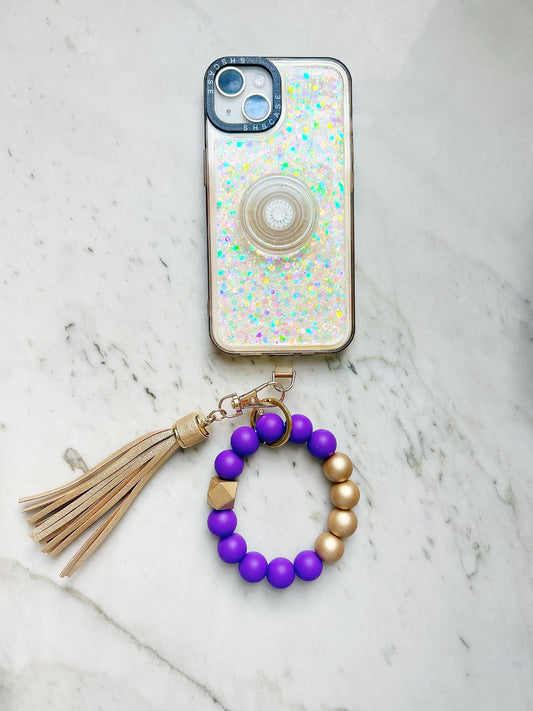 Phone Wristband Keychain: Purple Bold Type