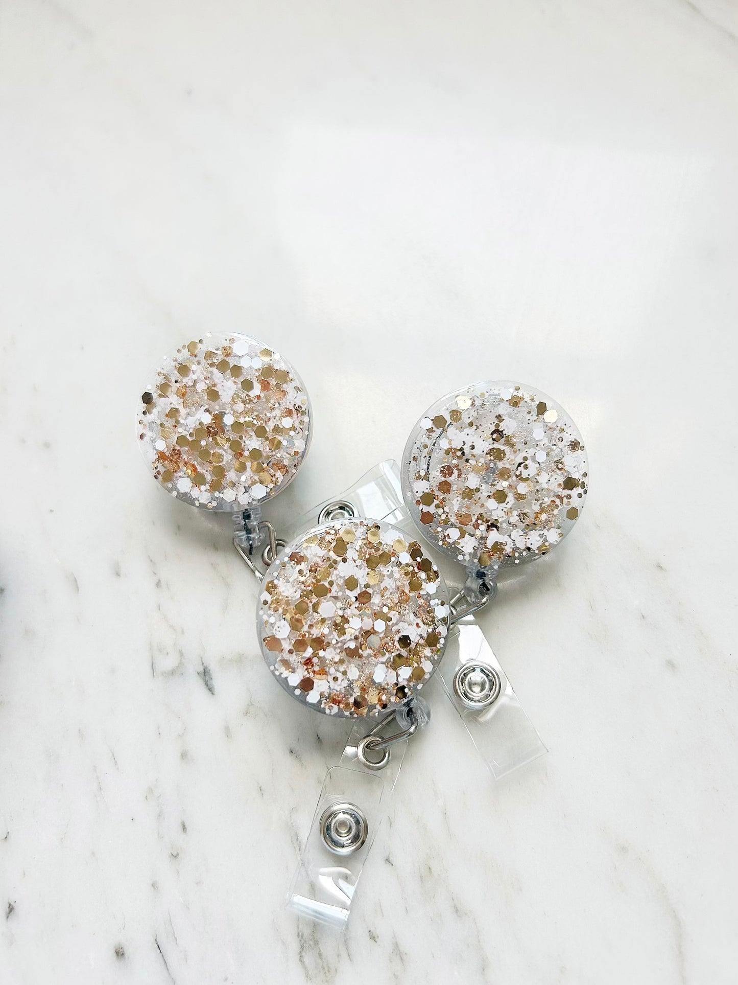 Glitter Badge Reel: Gold Confetti