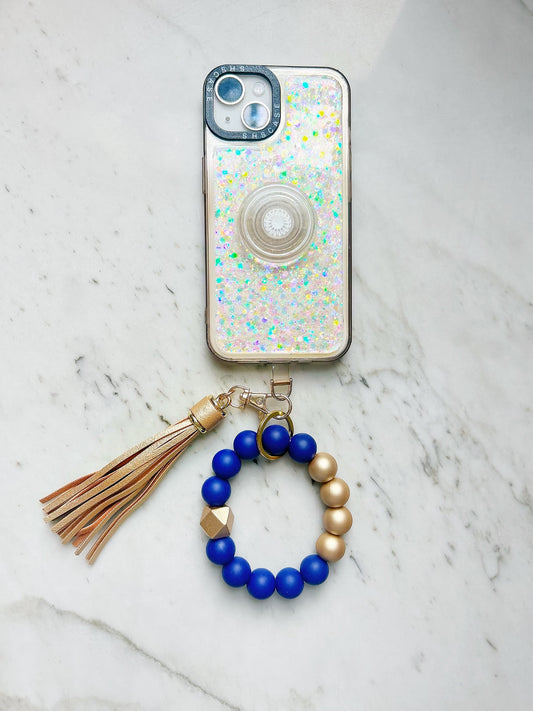 Phone Wristband Keychain: Navy Bold Type