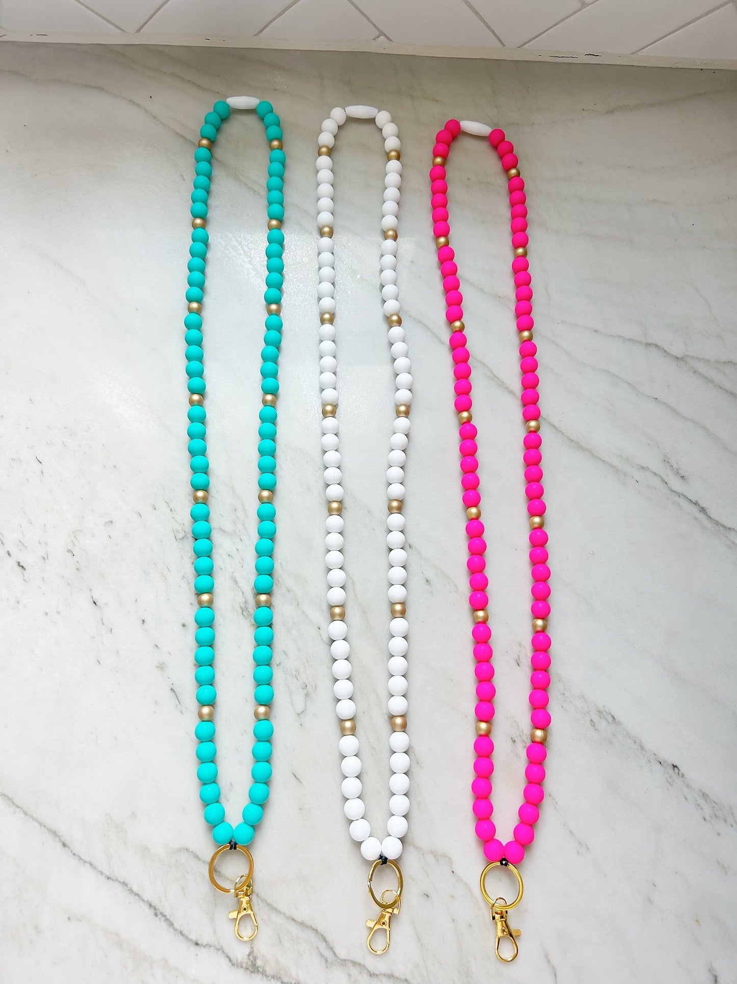Turquoise Solid Group Beaded Lanyard with Breakaway Clasp
