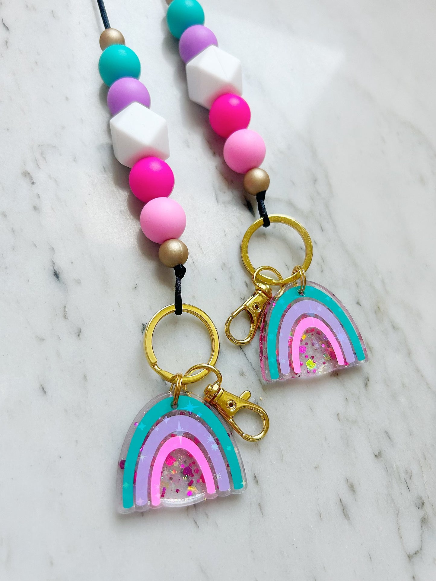 Bright Rainbow Lanyard {rainbow charm included}