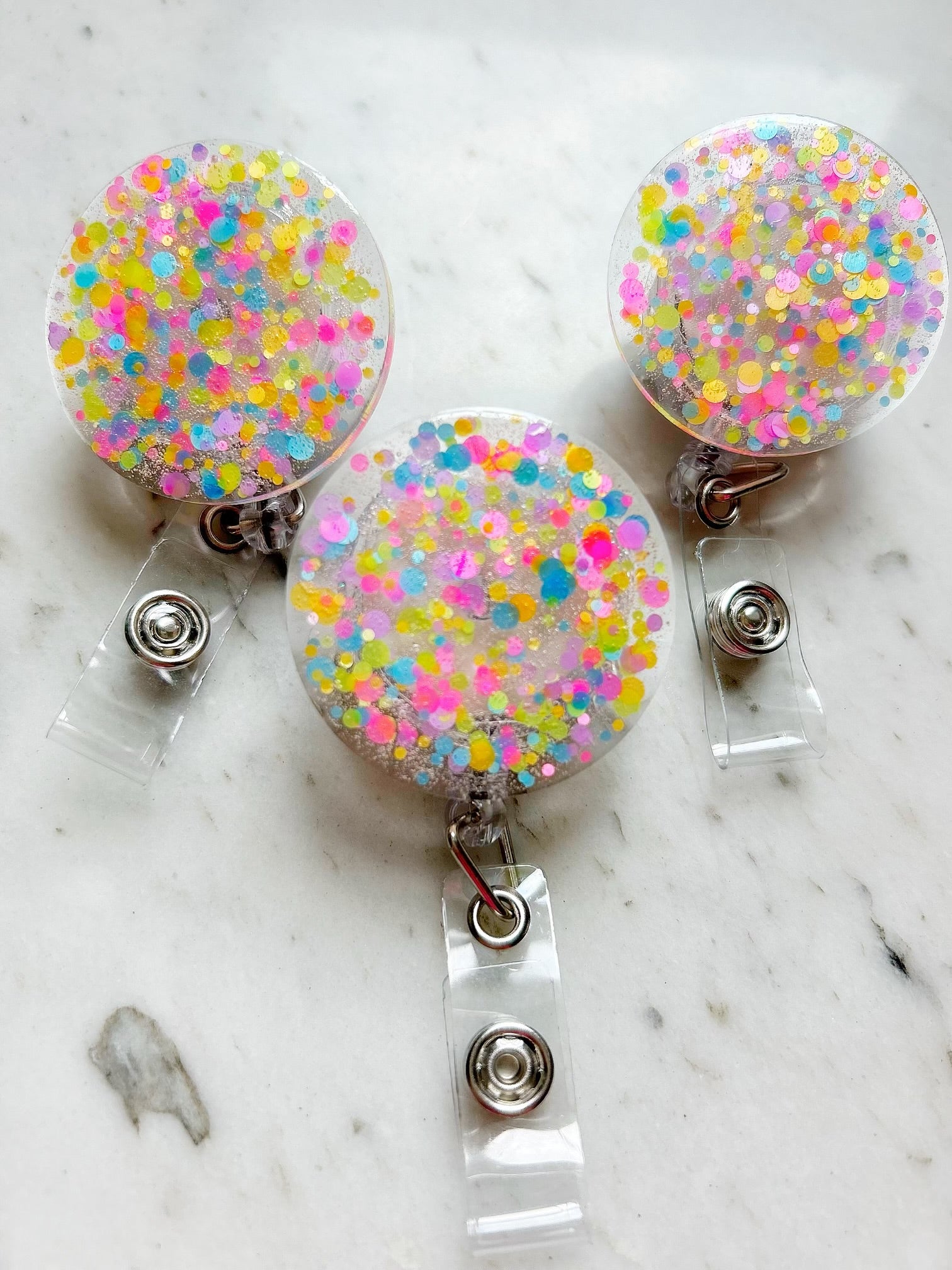 Glitter Badge Reel: Colorful Confetti – lanyardlovebirds