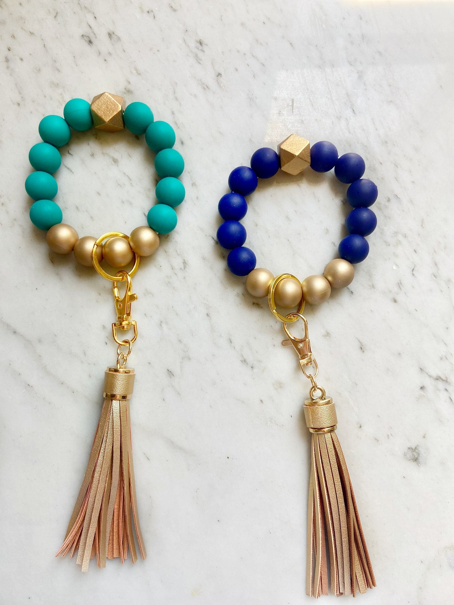 The Bold Type Wristband Keychain- Navy/Emerald