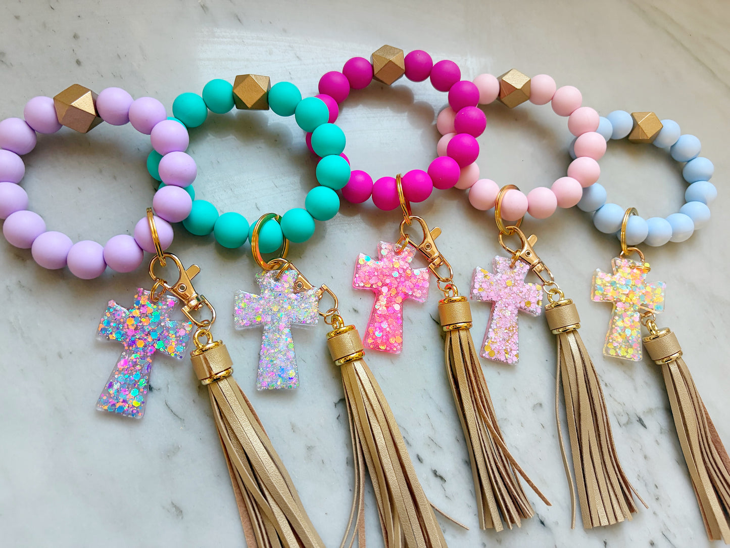 Wristband Keychain + Cross Charm