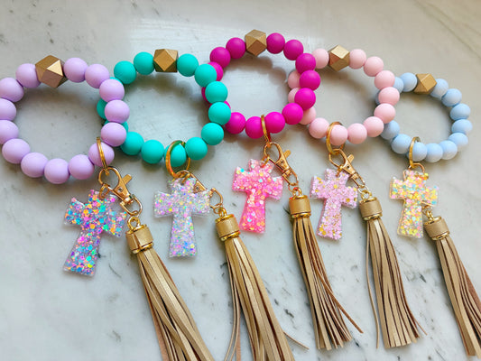 Wristband Keychain + Cross Charm