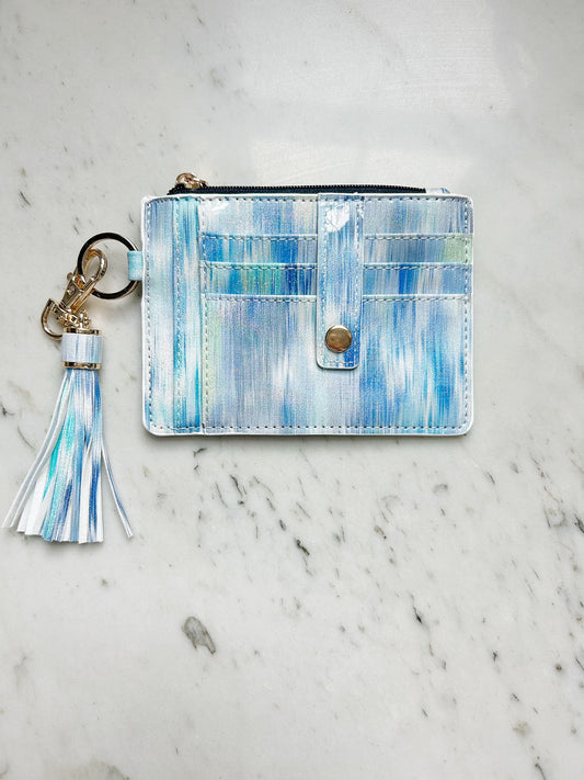 Blue Watercolor Credit Card Holder Wallet Keychain