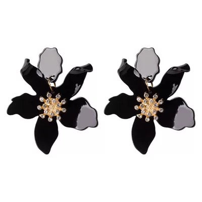 Acrylic Flower Earrings: Black
