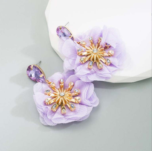 flowers, earrings, purple, purple earrings, flower earrings, cheap earrings, lanyard lovebirds, statement jewelry