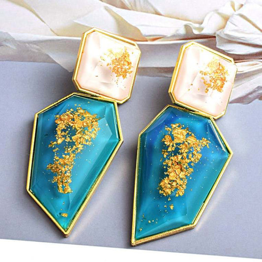 turquoise, white, gold flake, earrings, geometric, lanyard lovebirds, cheap earrings, statement jewelry